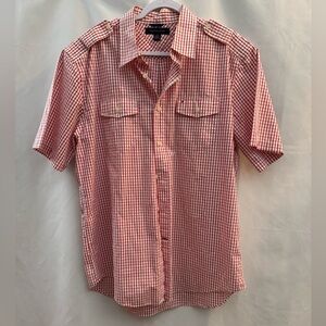 Tommy Hilfiger Short Sleeve Button Down Shirt Red & White Checkered L